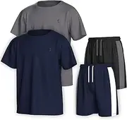 [Essenclo] Boys Clothing Sets Tagless Loose Athletic Performance Crew Neck T-Shirt and Short Outfits Size 3-16 (4 Piece Set), Set-3, 9-10