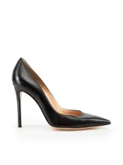 Black Leather Pointed-Toe Heels