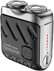 Mini Small Steel Cannon Rotary Dual Ring Electric Razor, Portable Rotary Dual Ring Electric Shaver, Waterproof Electric, with High-Speed Motor, Easy Cleaning, for Home and Travel (Black)