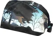 [WOSHJIUK] Working Hat 2 Pack Scrub Caps for Women,Deer Night River Forest,Tie Back Cap Adjustable Scrub Hat