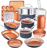 Gotham Steel True 20 Pc Ceramic Cookware Set Nonstick, Ceramic Pots and Pans Set Non Stick with Deep Square Pan Set & Bakeware Set, Non Toxic PFOA PFOS Free, Oven & Dishwasher Safe, No Cheater Pieces