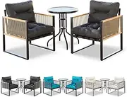 ALFORDSON Patio Bistro Set with 2X Lounge Chairs & R60x70cm Coffee Table, Rust-Resistant Steel Frame Outdoor Dining Conversation Set for Patio, Garden & Poolside, Dark Grey Color