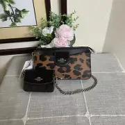 Coach Poppy Crossbody With Card Case With Leopard Print And Signature Canvas