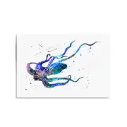 Blue Cute Squid Painting Sealife Nursery Wall Art