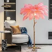 Ostrich Feather Floor Lamp, Feathers Standing Light for Bedroom Living Room ExhibitionHall, Hotel Lobby, Restaurant, Corridor,Pink,60x55cm/24x22in (Desk lamp)