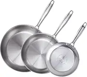 [Cook N Home] Stainless Steel Frying Pan Set, 8-inch, 10-inch, 12-inch Fry Pan, Tri-Ply Clad 18/10 Stainless Steel Skillet Sauté Cooking Pan, Induction Cookware, 3-Piece