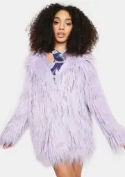 [Glamorous] Lilac Faux Fur Longline Coat