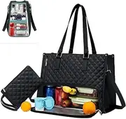 2 in 1 Tote Bag Lunch Bag Combo, Women Tote Bag with Compartment, Insulated Lunch Leakproof Cooler Bags, Large 15.6 Inch Travel Laptop Bag for Business, Elegance Convertible Work Handbag(Set-D)