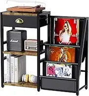 Stand for Record Player, 3 Tier Vinyl Record Storage with Now Playing Holder, Turntable Stand Up to 120+ Albums, Vinyl Display with Speaker Storage for Living Room