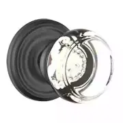 EMTEK Georgetown Crystal Passage Knobset with Brass Rosette, Flat Black
