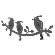 6-Hook Bird-Design Black Wall Mount Metal Rail/Garment Rack Hanging Coats Towels