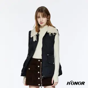 【HONOR 山形屋】羔毛領雙皮帶抽繩無袖背心外套-白/黑