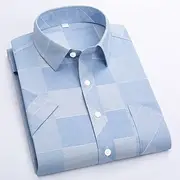 Men's Shirt Dress Shirt Striped Wedding Office Career Light Blue Blue Dark Blue Dark Purple Short Sleeve Turndown Spring Fall Clothing Apparel Print