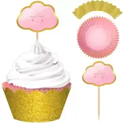Oh Baby Girl Party Supplies Glittered Cupcake Kit for 24 1st Birthday Baby Girl