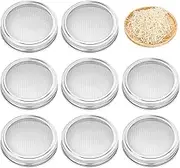 8 Pack Stainless Steel Sprouting Jar Lid Kit for Wide 3.4" Wide Mouth Mason Jars, 304 Stainless Steel Sprout Lid,Strainer Screen for Canning Jars and Seed Sprouting
