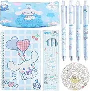 Koiswim Cute Cinnamoroll School Supplies Set - Gel Pens, Journal Notebook, 50 Stickers, Pencil Cse, Kawaii Stationery Set, Back to School Gift, Blue Cinnamoroll