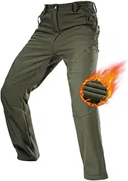 [FREE SOLDIER] Men's Fleece Lined Outdoor Cargo Hiking Pants Water Repellent Softshell Snow Ski Pants with Zipper Pockets