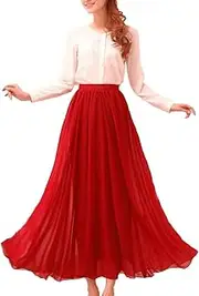 [Afibi] Womens Chiffon Retro Long Maxi Skirt Vintage Dress