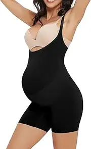 [Diawsome] Women's Maternity Bodysuit Pregnancy Shapewear Shorts Bustless Sleeveless Tank Top Belly Support Rib Romper Jumpsuit, Black, S