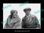 OLD LARGE HISTORIC PHOTO OF AUSTRALIAN CRICKET GREAT DON BRADMAN & HIS WIFE 1930
