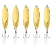 5Pcs 9/10 Oz Metal Fishing Spoons Fishing Lures Treble Hooks Jigs, Gold Tone