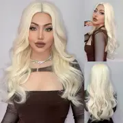 Soft Bleach blonde Women Long Wavy Synthetic Hair Cosplay Party Wigs
