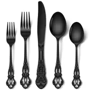 40 Pcs Black Silverware Set, Gorgeous Retro Royal Silverware Set for 8 Stainless