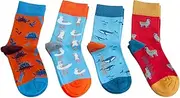 [Doris & Dude] Children Bamboo Crew Socks Fun 4 Pair Set Colourful Dinosaur Seagull Whale Llama Variety Soft Durable Sustainable Boy Girl Gift