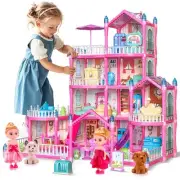 Doll House, 4-Story Dollhouse with Glow in The Dark, Girl Toys Doll House Pla...