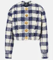 [Balmain] Balmain Checked tweed jacket UK 18 blue