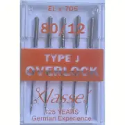 Klasse Overlocker Needles, TYPE J, ELx705, Pack of 5 Needles, Serger Needles