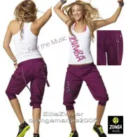 ZUMBA CARGO CAPRI PANTS+Racerback Top Tee Tank DANCE FITNESS! S M L XL-2 Pc.Set