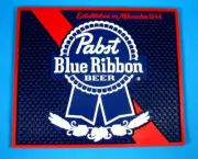 PABST BLUE RIBBON PBR WAIT STATION RUBBER SPILL MAT BAR COASTER NAVY NEW 13x11