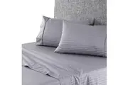 Onkaparinga Queen Bed 100% Cotton Sheet Set Chilton Stripe w Pillowcases Silver
