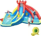 Inflatable Water Slide, 7 in 1 Giant Water Park Double Long Slide W/Splash Pool,