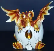 TOPAZ Birthstone Dragon in Egg Shell NOVEMBER Figure Statue H5.5"