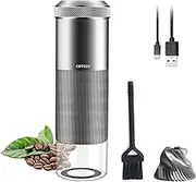 Coffee Grinder Electric Burr Portable: Small Espresso Bean Mill with Conical Burr - Adjustable & Rechargeable Battery - Extra Fine to Extra Coarse (Silver-1)