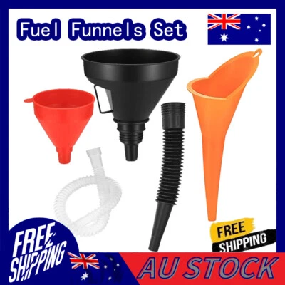 3x Fuel Funnels Set Plastic Long Neck Oil Funnels with Detachable Filter CF