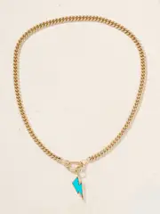 [Marla Aaron] Marla Aaron - Babylock + Lightning Bolt + Heavy Curb Chain 14-karat Gold Turquoise Necklace - One size One size Gold
