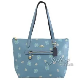 【專櫃款 全新現貨】茱麗葉精品 COACH 89472 馬車LOGO花卉印花肩背大托特包.藍現金價$5,380