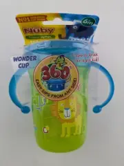 Nuby Wonder Cup Twin Handle No Spill Trainer Sipeez Green 240ml 6m+ Drinking NEW