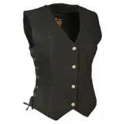 Ladies Denim MDL4000 Black/Blue Color Classic Snap Front Motorcycle Vest