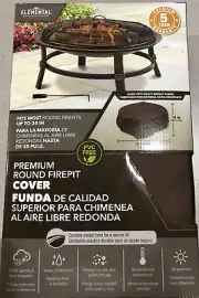 38” Brown Round Firepit Cover heavy-weight fabric Water-resistant UV protected