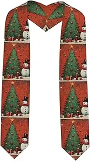 [SKKNT] Snowman Christmas Tree Print Graduation Shawl Stole For Academic Commencements Honor Sash Congratulations Gift