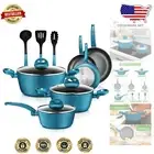 Stylish 12-Piece Nonstick Cookware Set - Elegant Design, Cool Touch Handles