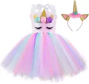 Sequin Unicorn Dress for Girls with Headband, Rainbow Tutu Dress for Birthday Pa