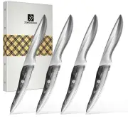 9C Damascus Steel Steak Knives, 4.5 Inch Steak Knives Set of 4, Serrated Stea...