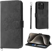 AsWant Wallet Case for Apple iPhone 15 Pro Max - Premium Leather Flip Protective Case Magnetic Cover with Stand Function (Black)