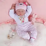 Reborn Baby Doll Girl, 60cm Soft Weighted Body, Cute Lifelike Handmade Silicone Sleeping Doll