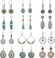 [AXsinr] Boho Dangle Earrings for Women Bohemian Jewelry Vintage Metal Earrings Set with Geometric Personality Retro Dangle Drop Earrings Trendy Summer Earring for Girls
